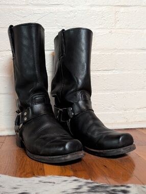 Frye 12R Black Leather Harness Boots